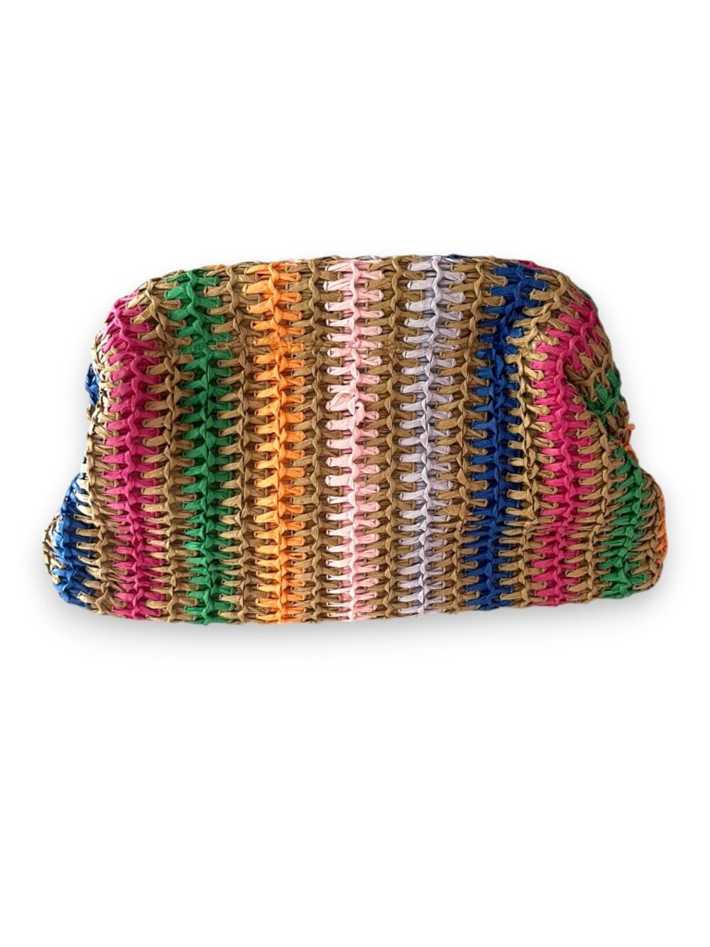 NWT Shiraleah Eva Clutch Multicolor Stripe Straw Woven Resort Beach Bag